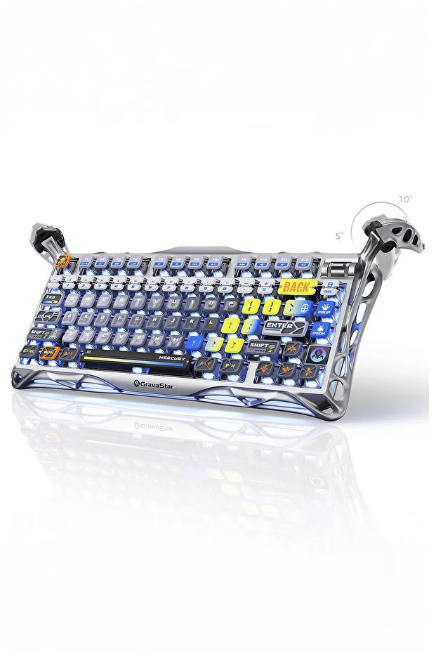 Gravastar Mercury K1 Pro Rgb Wireless Mechanical Gaming Keyboard with Aluminum Frame, English Q, Space