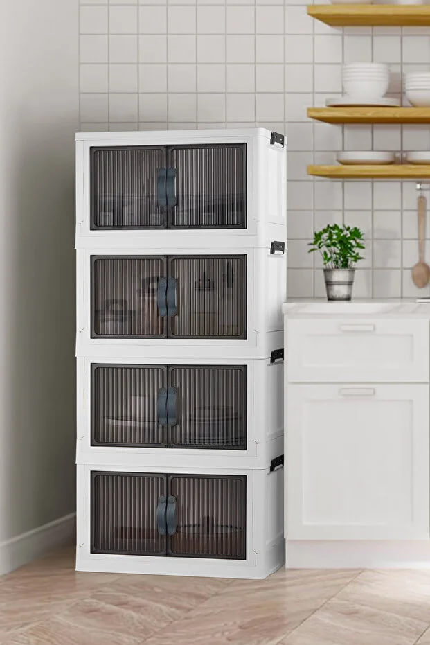 Kitchen Life 4-Piece Portable Stackable Magnet Cabinet - Hard Plastic Kitchen Bathroom Organizer