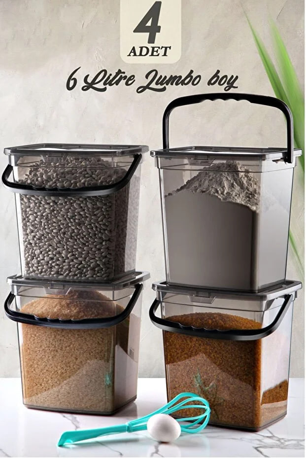 Kitchen Life Mega Size 4-Piece Square Flour Pulses Container 6 Liters - Detergent Storage Box Container 4 Pieces Flour Storage Container