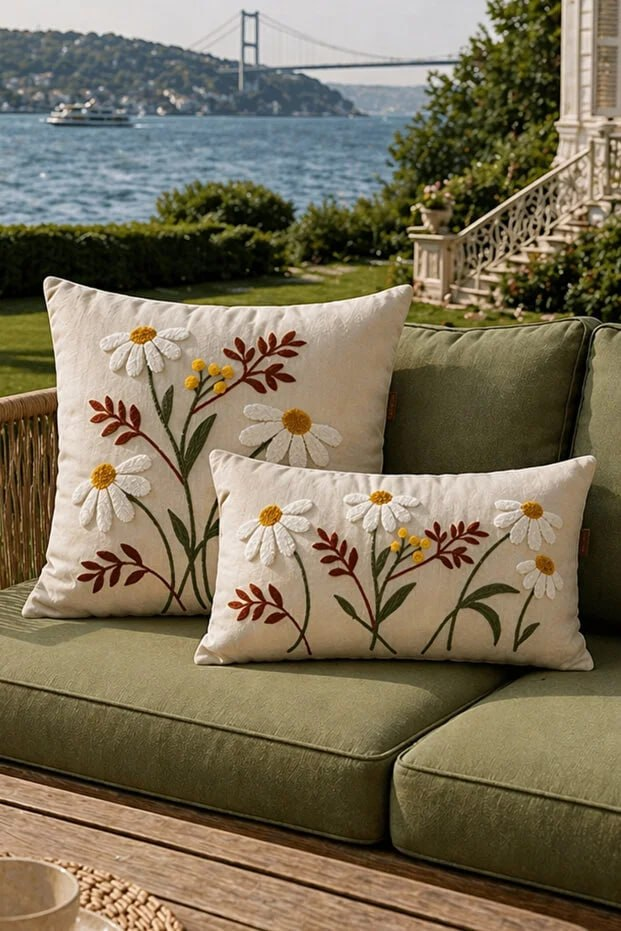 Decomia Home Modern Tufting Punch Embroidered Linen Blend Throw Pillow Cover Living Room Decor (43X43)(30X50)
