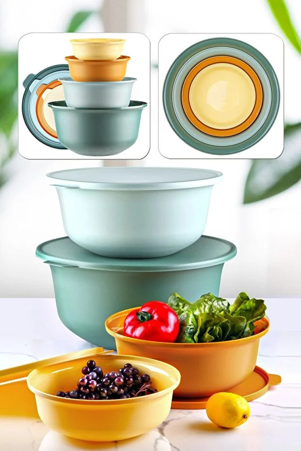 Kitchen Life Aura Covered Round Whisk and Storage Bowl Set of 4