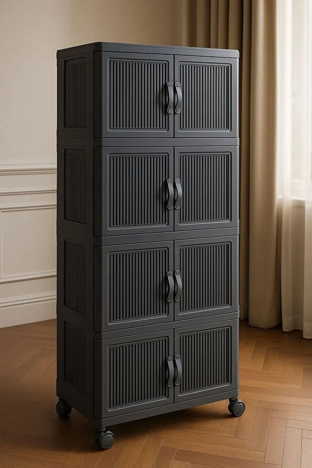Kitchen Life 4-Piece Portable Stackable Wheeled Organizer Closet Plastic Bathroom Kitchen Cabinets Storage Box