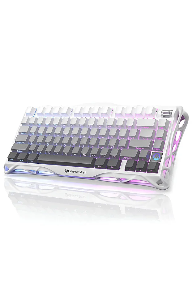 Gravastar Mercury K1 Rgb Wireless Mechanical Gaming Keyboard, English Q, Gradient White