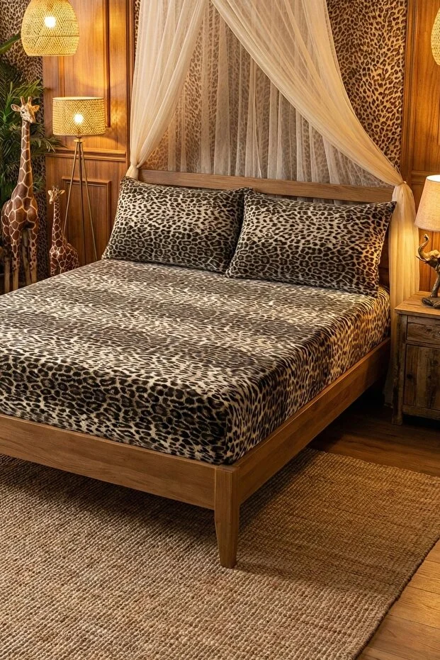 Lorien Leopard Patterned Elastic Sheet Set - Single/Double/King Size