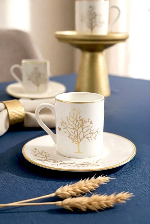 Kitchen Life 12 Piece 6 Person Gilded Tree of Life Coffee Cup Set - Coffee Cup Set 105ml