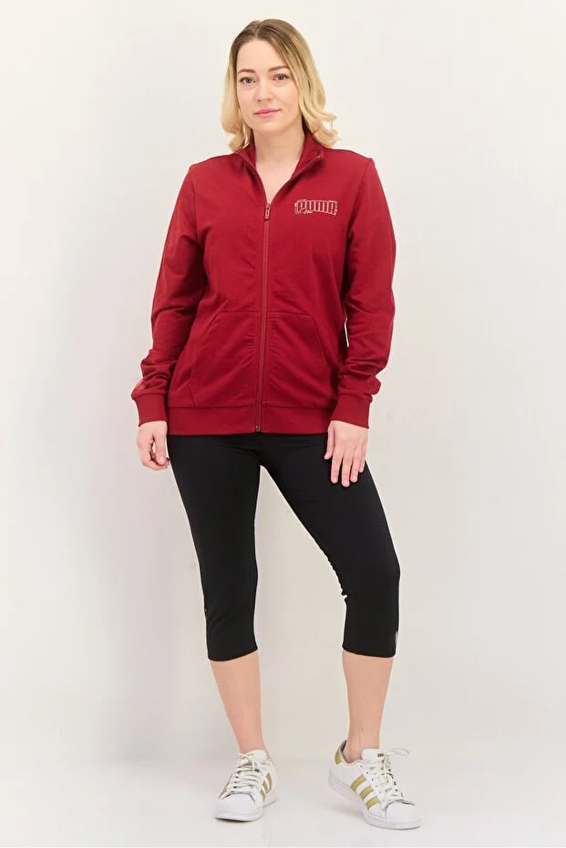 Puma Women Sportswear Fit Long Sleeves Outdoor Sweatshirt, Dark Red