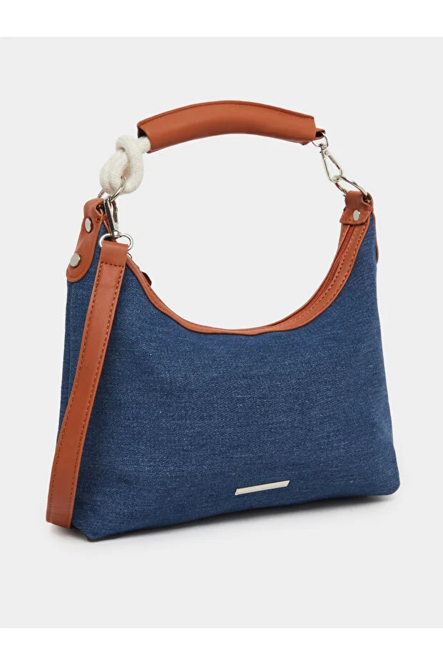 Styli Denim Hobo Bag with Tan Accents