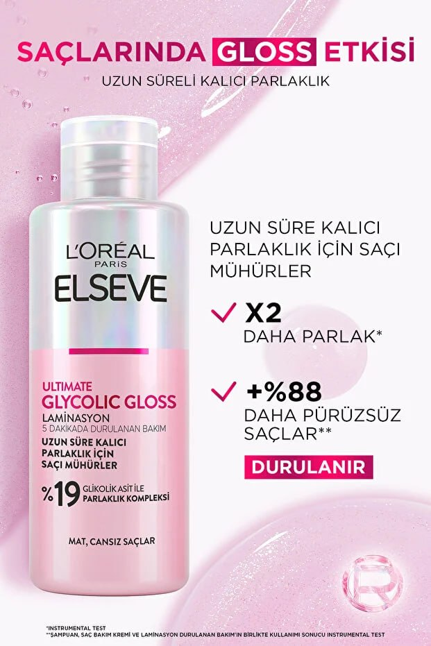 L'Oreal Paris Ultimate Glycolic Gloss Perfect Shine 3-Piece Hair Care Set: Shampoo, Conditioner, Lamination