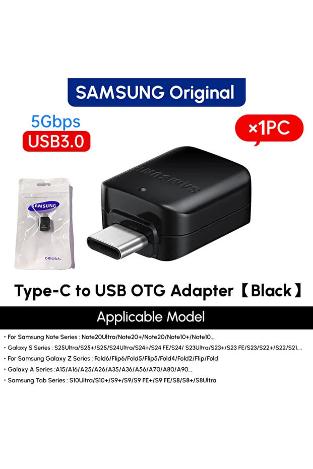 Samsung Black 1pc Original Type C To USB OTG Adapter Usb-A Data Transfer Connector S25 S24 S22 Z F