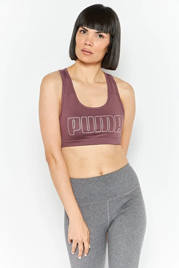 Puma Women Brand Logo Non Padded Sports Bra, Dusty Plum