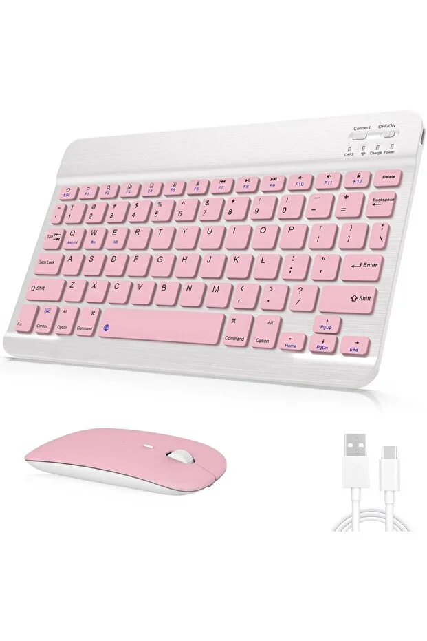 UnDePlus Wireless Bluetooth Keyboard and Mause Set Compatible with All Devices Pink